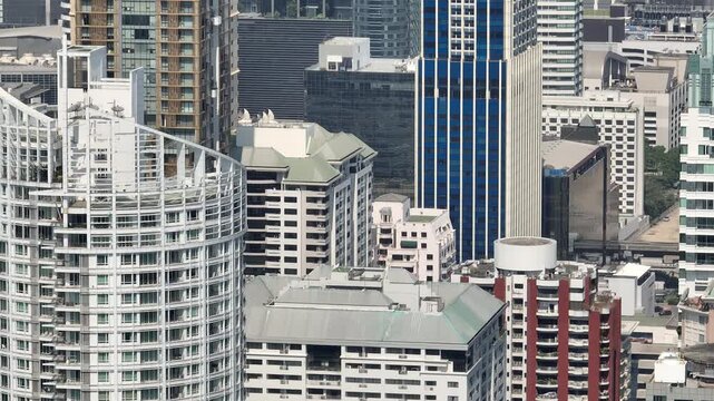 day time bangkok city downtown front exterior aerial panorama 4k thailand 