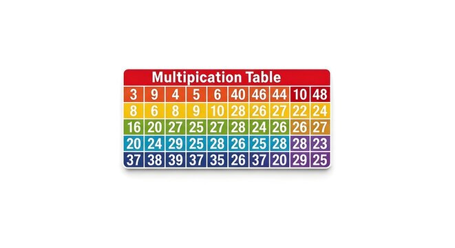 colorful multiplication table grid with numbers educational math learning tool for children