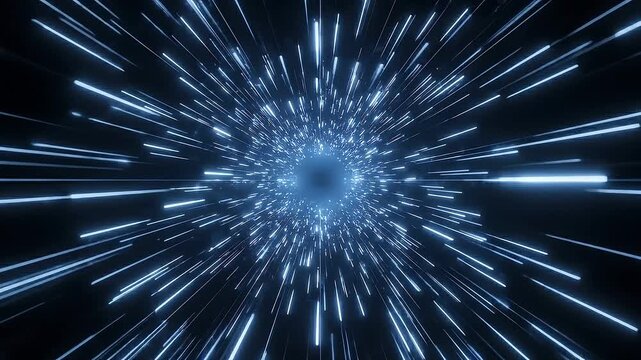 Abstract Light Speed Warp Tunnel with Glowing Blue Streaks Moving Fast