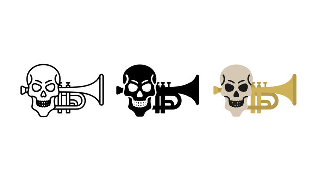 Three pirate flag icons with musical instruments skull and crossbones design