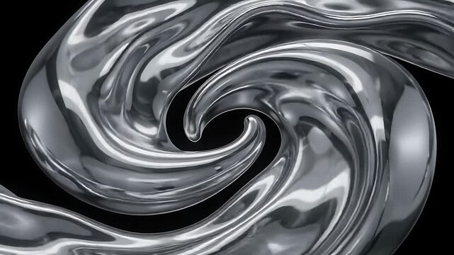 Abstract Liquid Silver Moving Shapes Against A Deep Black Background