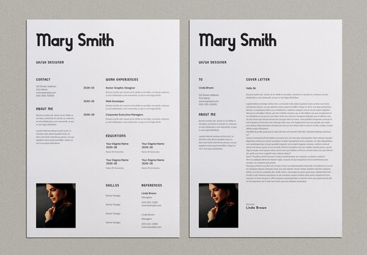 Clean Black and White Resume Layout Set
