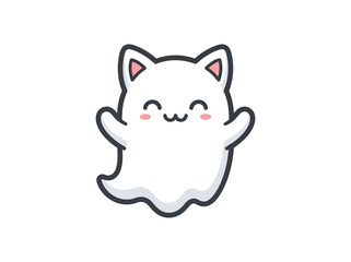 Fototapeta premium Cute Kawaii Cat Ghost Illustration.
