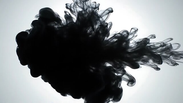 Black ink dissolving and blooming in clear water creating abstract shapes