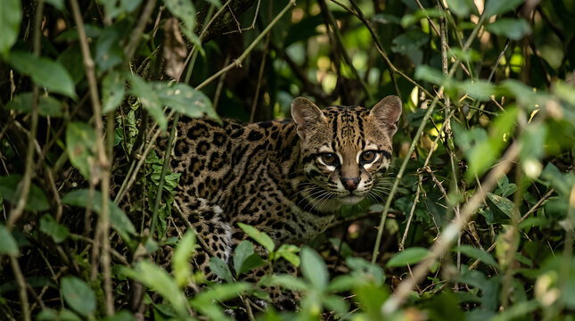 portrait of ocelot hiding