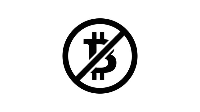 Vector illustration of bitcoin symbol with a prohibition sign, no cryptocurrency allowed icon on a transparent background