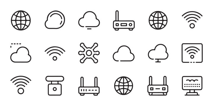 Network Icons, Cloud Computing WiFi Router and Internet Connectivity Line Icon