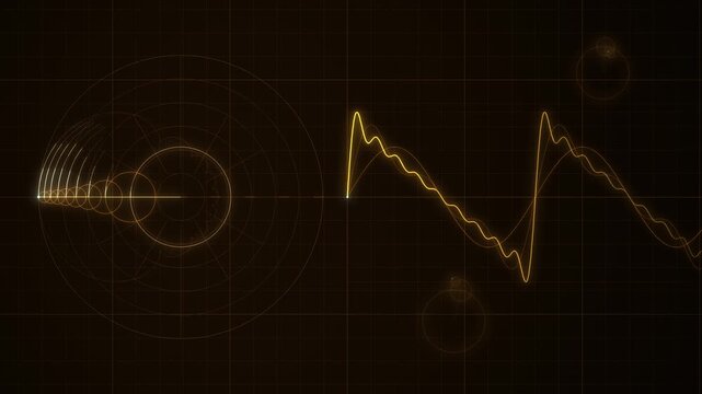 Fourier Series Epicycles Tracing a Waveform Seamless Loop in vibrant amber tones