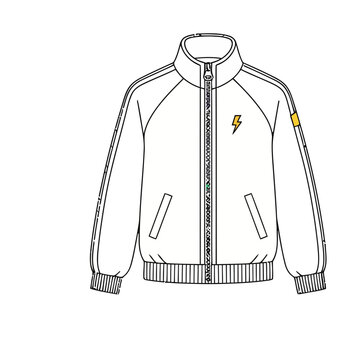 White Track Jacket with Lightning Bolt Emblem
