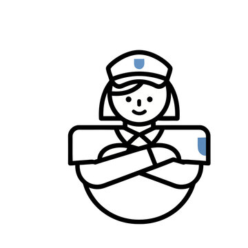 Woman in uniform with arms crossed