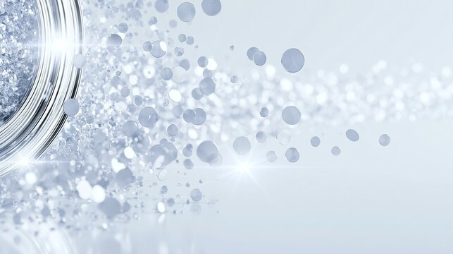 Elegant bokeh background of silver light particles spreading fro