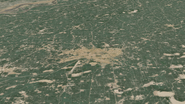 Oblique aerial 3D illustration of Rahim Yar Khan, Pakistan