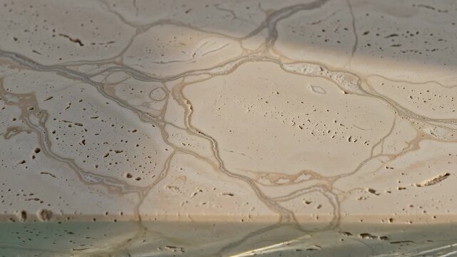 Close Up View of Natural Travertine Stone Surface with Water Reflections