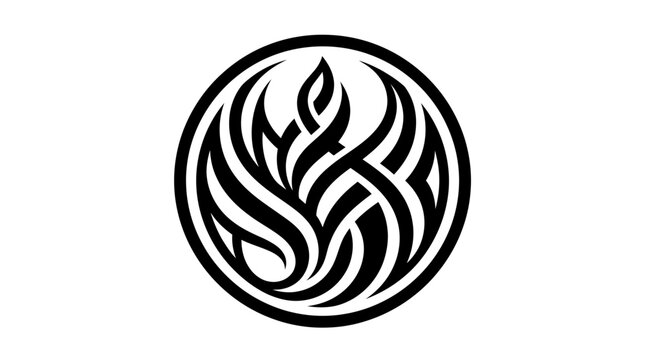Black and white flame circle symbol.