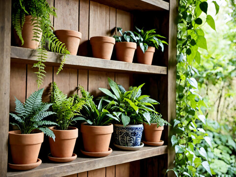 estante con macetas y plantas