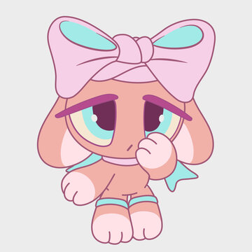 Cute cartoon animal girl with a bow. Funny character. Cartoon character design.
