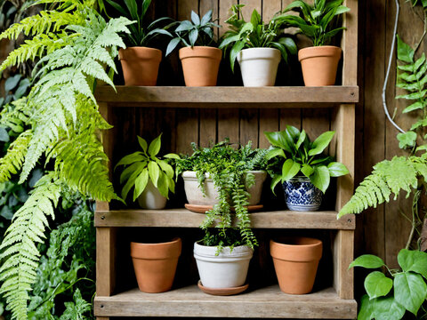 plantas en maceta en jardin vertical