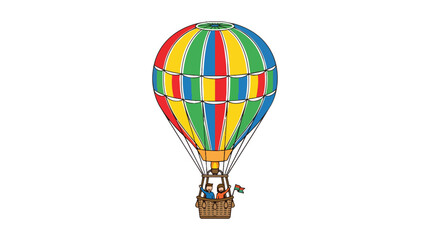 Fototapeta premium Colorful Hot Air Balloon Flight with Couple in Basket Adventure and Tourism Concept Illustration for Design