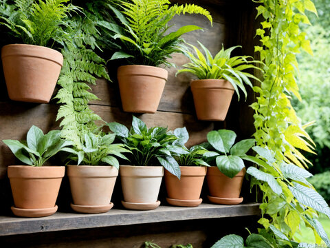 plantas en maceta en jardin vertical