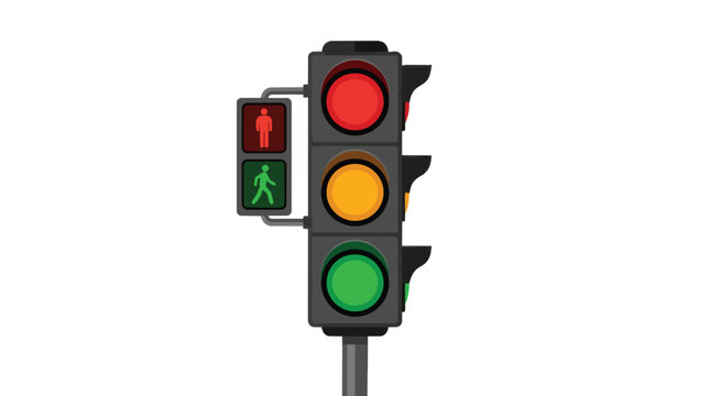 City Traffic Signal and Pedestrian Crossing Lights with Red Yellow and Green Lamps for Urban Transportation