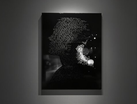Ai human head profile silhouette made of code and text typography