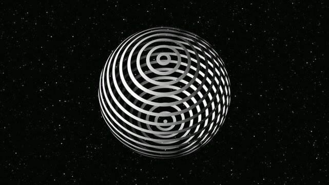 Waving 3d sphere made ocean waves. Circle consisting of points and lines rotating. Holographic prism 3D glowing line particle surface. Geometric surface of futuristic wireframe grid reflection.