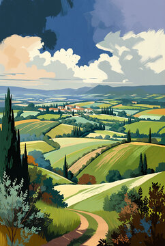 Generated painting illustration of mediterranean Italy nature landscape.