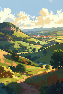 Generated painting illustration of mediterranean Italy nature landscape.