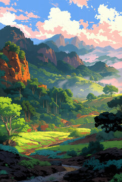 Generated painting illustration of mediterranean Italy nature landscape.