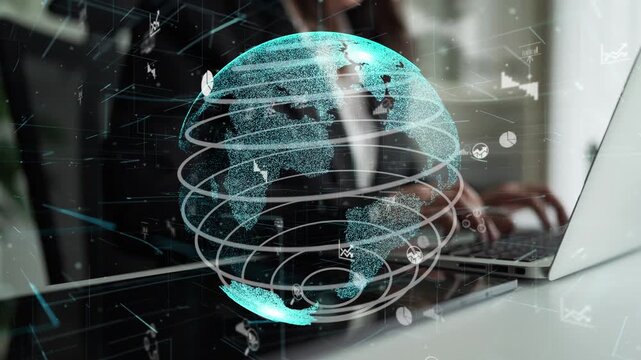 This image showcases a digital representation of the Earth globe surrounded by various analytics graphics, symbolizing connectivity and global insights in modern business. Xenic