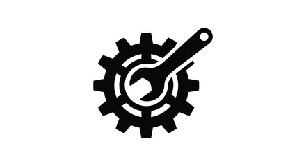 Obraz premium Wrench And Gear Icon Black Silhouette On A White Background For Technical Concepts