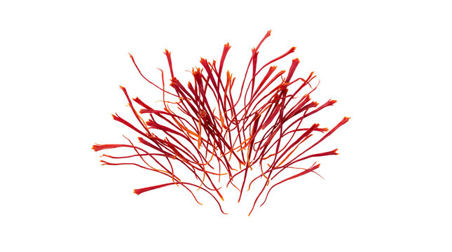 Premium saffron threads, organic red saffron spice crocus sativus, aromatic culinary seasoning for gourmet cooking and herbal medicine isolated PNG with Transparent Background