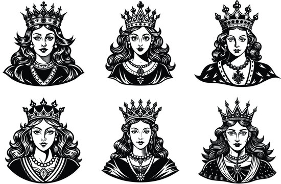 Silhouette of a queen with a crown elegant profile vector illustration for beauty and royalty concepts isolated o