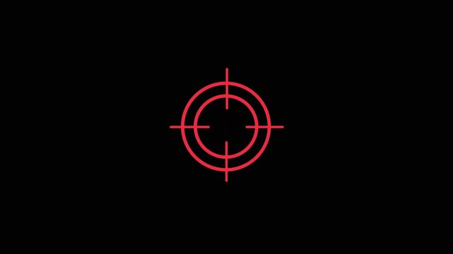 Red Neon Crosshair Target on Black Background reticle. Military training, Military target icon animation. Crosshair, gun aim, sniper target concept. animation 4k Quality full video.