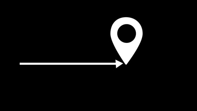 White navigation path with arrow and destination marker. GPS location signal point and location tracking mark, location pointer icon animated 4k video.