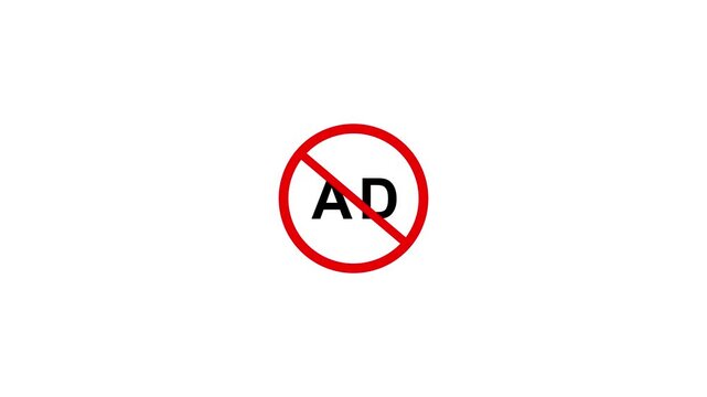 No ADS white color text for promotion design. Motion graphics logo. Banner for concept design. Sale Motion graphics . Internet technology.no ads crossed out mark color icon 4k video