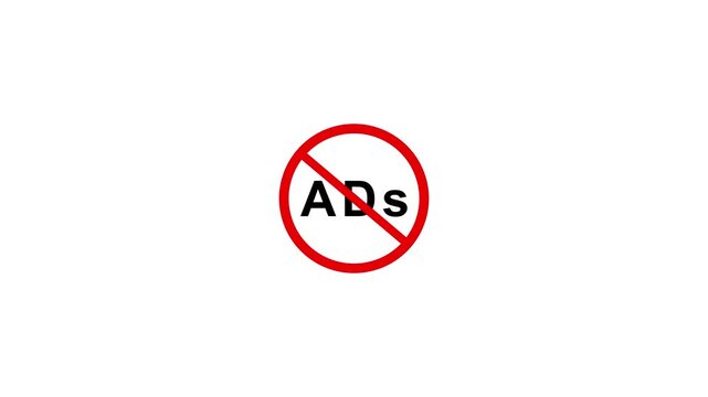 No ADS white color text for promotion design. Motion graphics logo. Banner for concept design. Sale Motion graphics . Internet technology.no ads crossed out mark color icon 4k video