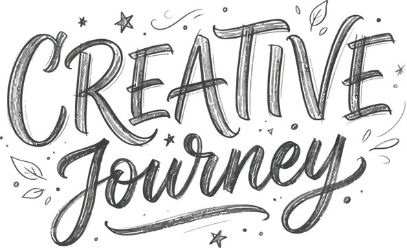 Creative journey hand drawn lettering quote with decorative stars and leaves in a sketch style for inspirational posters and artistic design projects