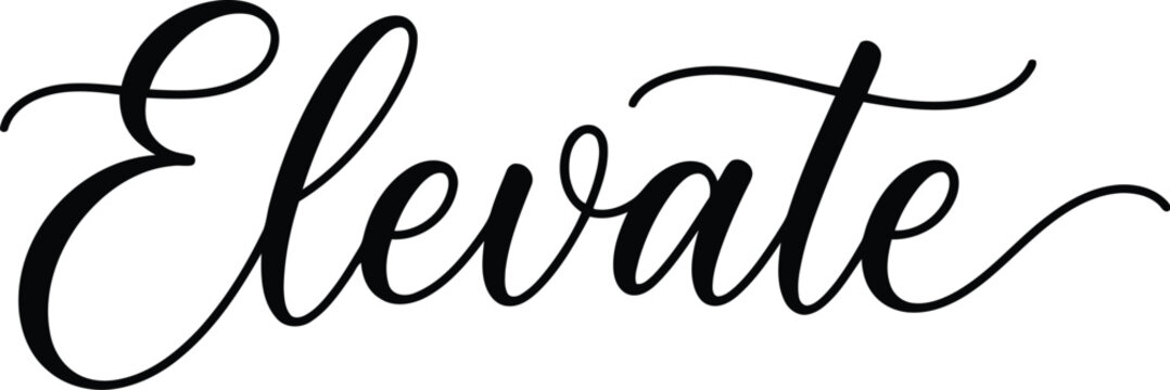 Elevate word written in elegant black calligraphy script lettering style