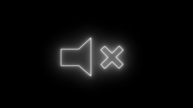 Neon glowing speaker volume icon animation on black background 4k animation.