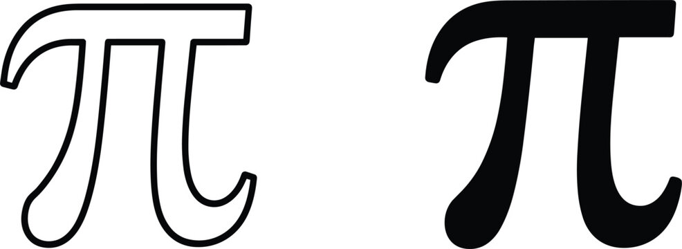 Mathematical pi symbol shown in two styles, one as a black outline and one as a solid black shape on a white background