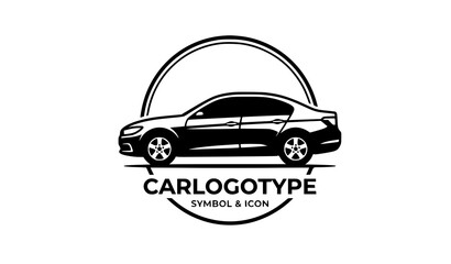 Obraz premium Car Logotype Symbol and Icon with Sedan Silhouette in Circle Badge Vector Design for Automotive Business