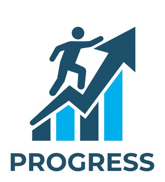 Progress icon person climbing arrow graph representing growth vector illustration business.