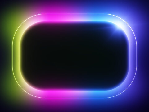 Rectangular blank modern design frame surrounded by glowing colorful background and lens flare