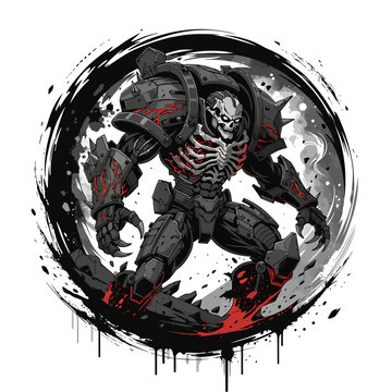 Gray skeletal robot creature character.