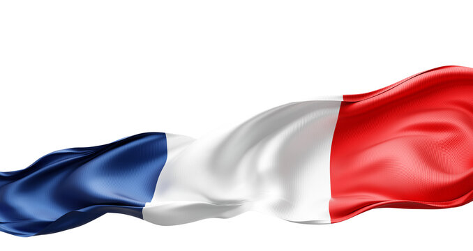 France flag ribbon fabric flowing isolated on transparent background with copy space design for 14 july Bastille day celebration banner 3D render