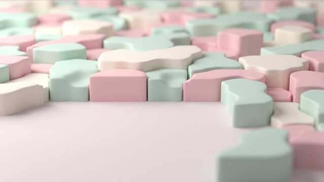 パステルカラーの流体が微かなパズル状の境界を描き始めるアブストラクト背景画像