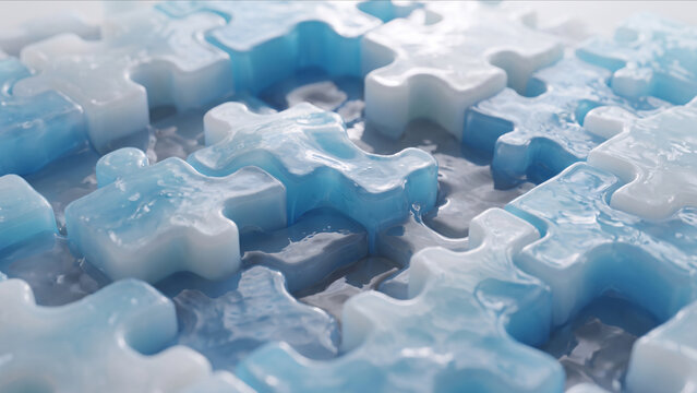 氷の質感を持つ透明なゼリー状の流体トポロジーと有機的なブロック抽象背景