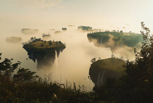 Generated illustration of fictional fantasy surreal world universe.