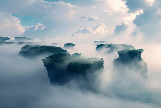 Generated illustration of fictional fantasy surreal world universe.